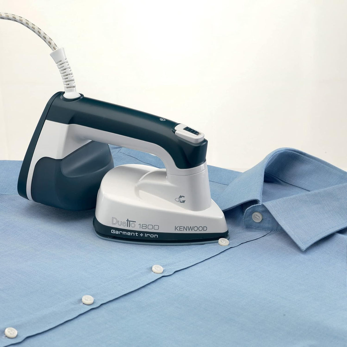 KENWOOD 2-in-1 Garment Steamer + Steam Iron 1000W with Rotary Plate | Ceramic Soleplate | LED Light | GSP40.000WB