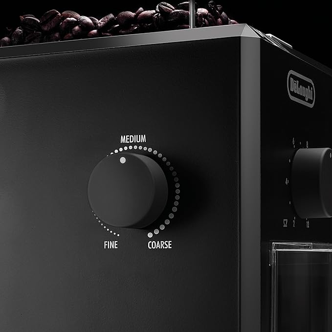 De'Longhi Electric Coffee Grinder | 110W | Burr Grinding System | 12 Settings | Stainless Steel Blade | 12 Cup Capacity | 120g Bean Container | Removable Transparent Lid