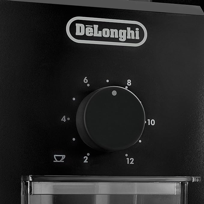 De'Longhi Electric Coffee Grinder | 110W | Burr Grinding System | 12 Settings | Stainless Steel Blade | 12 Cup Capacity | 120g Bean Container | Removable Transparent Lid