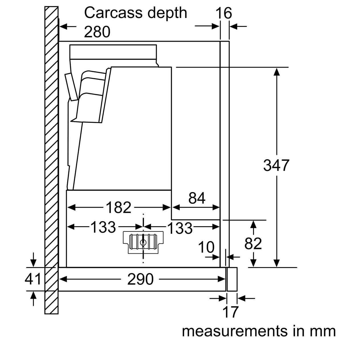 Bosch DFS097A51B telescopic cooker hood – technical line drawing