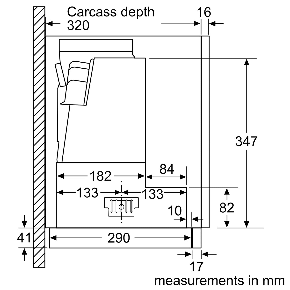 Bosch DFS097A51B telescopic cooker hood – technical line drawing