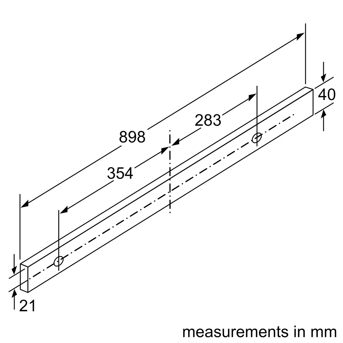 Bosch DFS097A51B telescopic cooker hood – technical line drawing