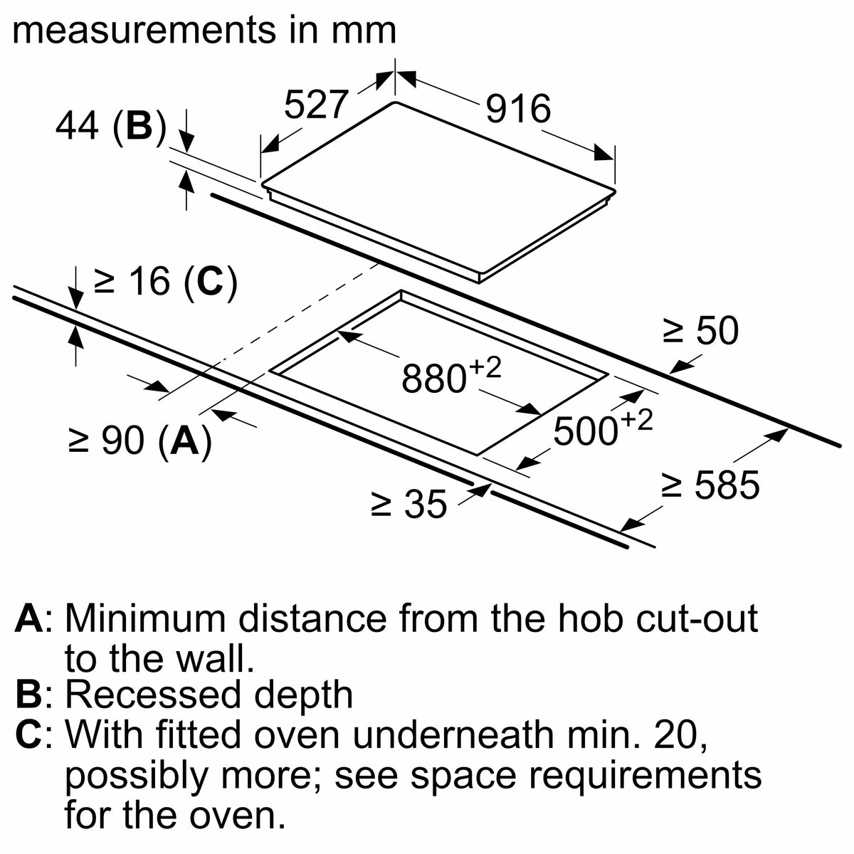 Bosch PKM975DK1D installation dimensions line drawing
