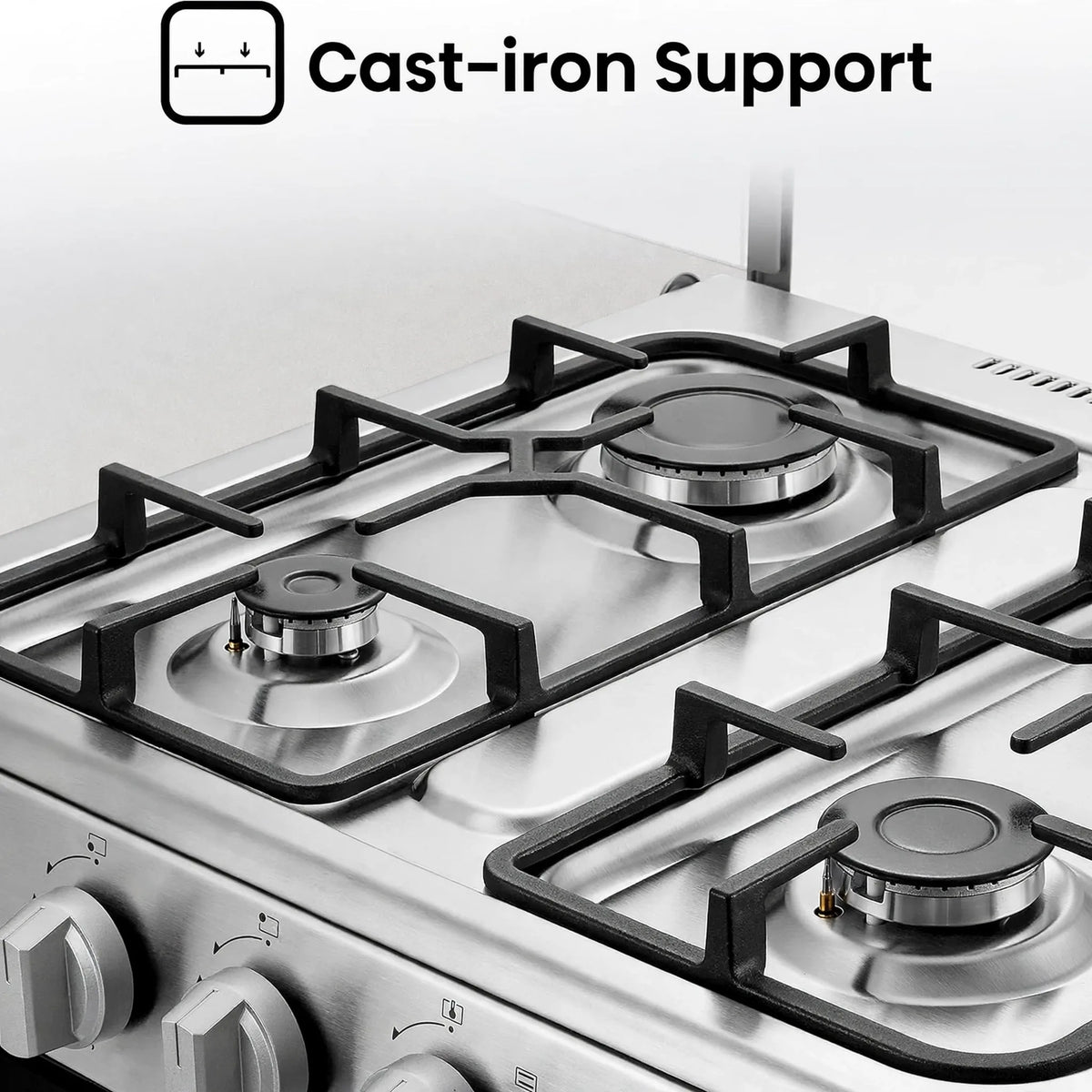 Hisense 60 cm Freestanding Gas Cooker | 4 Gas Burners with Flame Failure Device | Cast Iron Pan Support | Stainless Steel