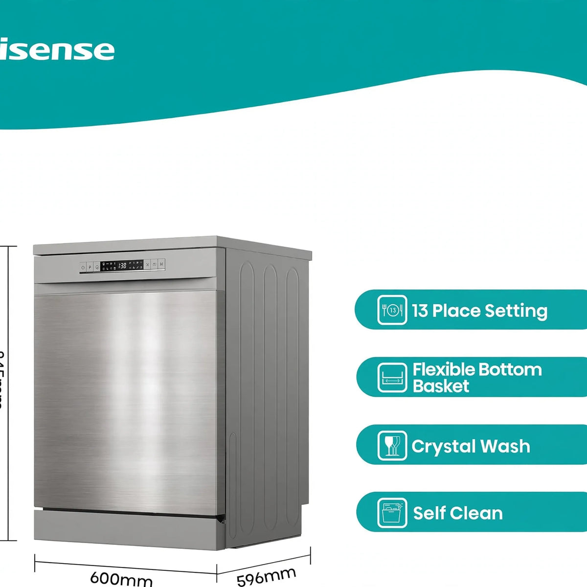Hisense 13 Place Settings | 8 Programs | Freestanding Dishwasher | Water & Energy Efficient
