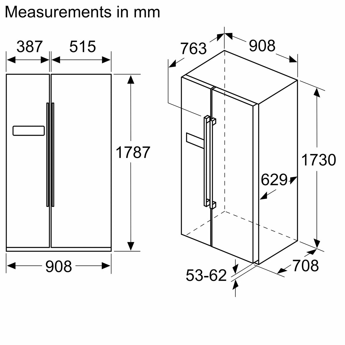 Bosch KAN93VIFPG fridge freezer - dimension line drawing