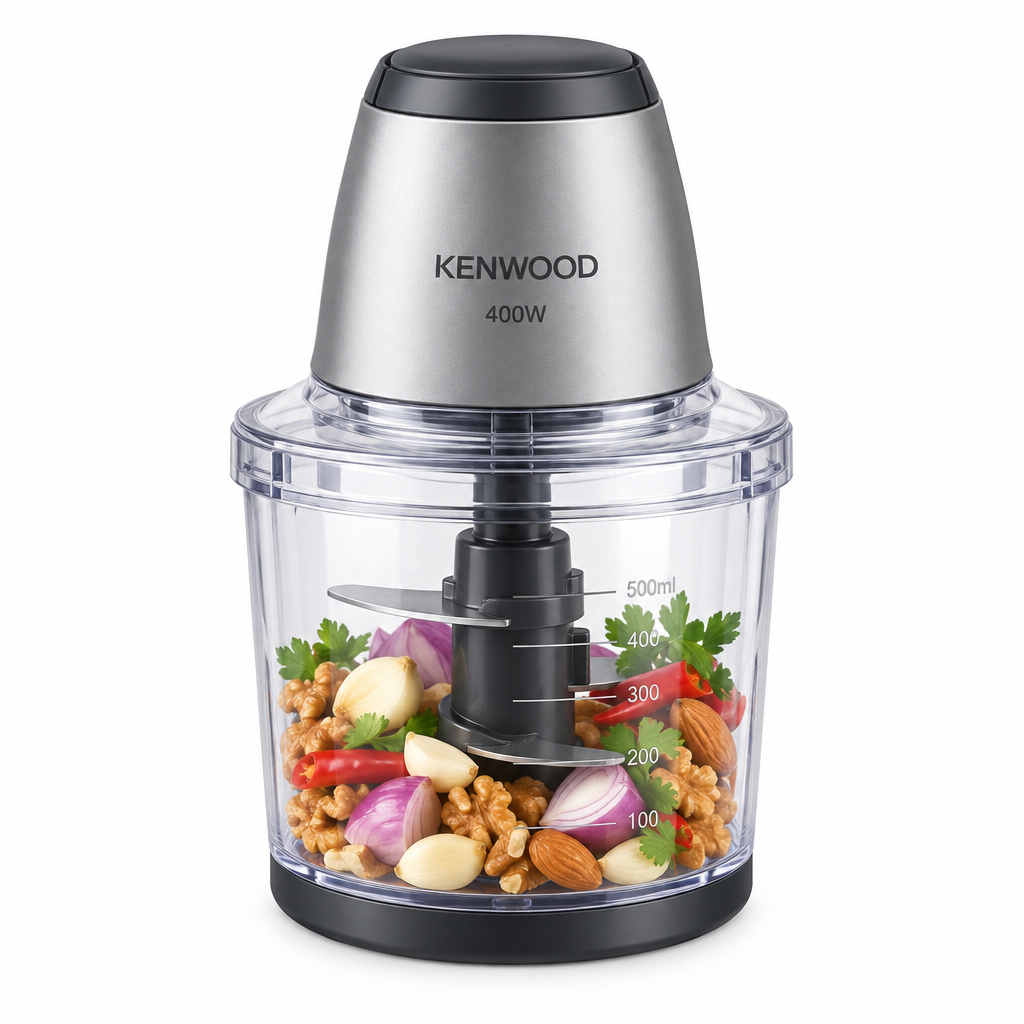 KENWOOD Chopper 400W Electric Food Chopper with 500ml Bowl | Dual Speed, Stainless Steel Quad Blade | Rubber Lid | Ice Crush