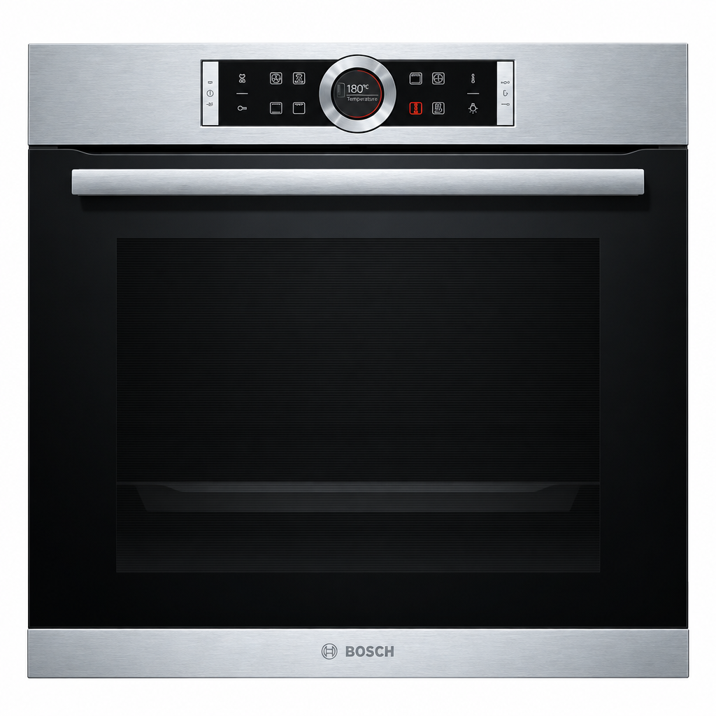 Bosch HBG634BS1B stainless steel built-in oven, square front view