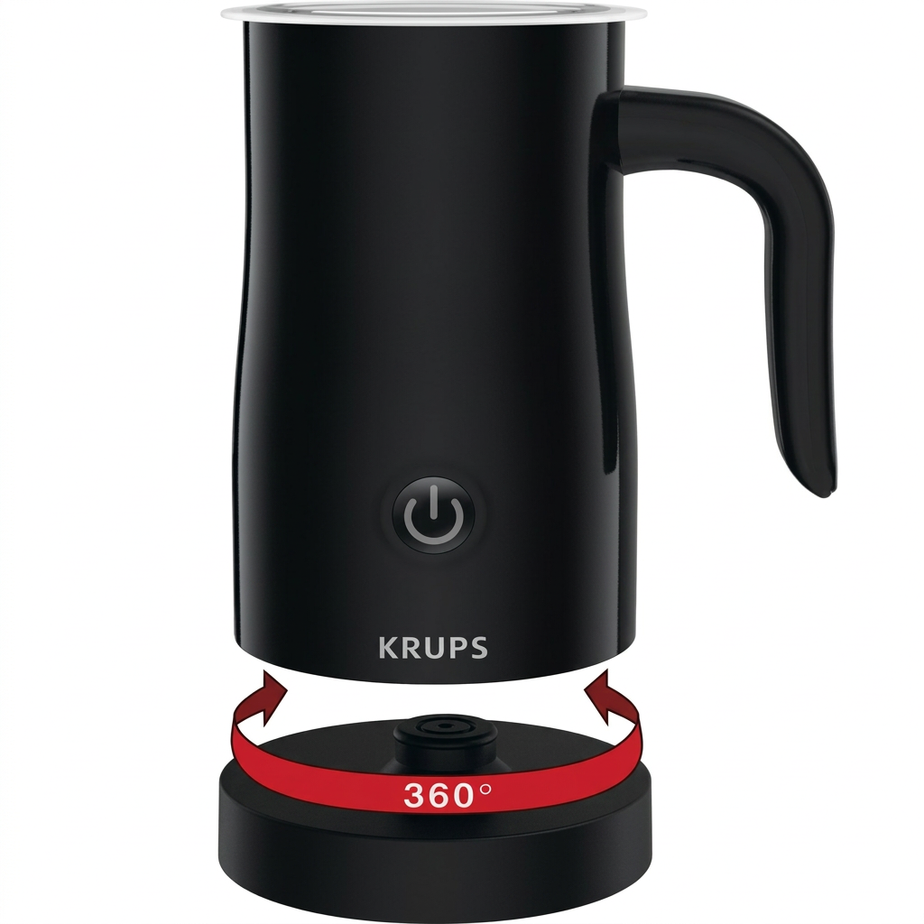 KRUPS Electric Milk Frother | One-Touch Control with Hot & Cold Foam | Non-Stick Jug | 360° Rotating Base | Auto Shut-Off