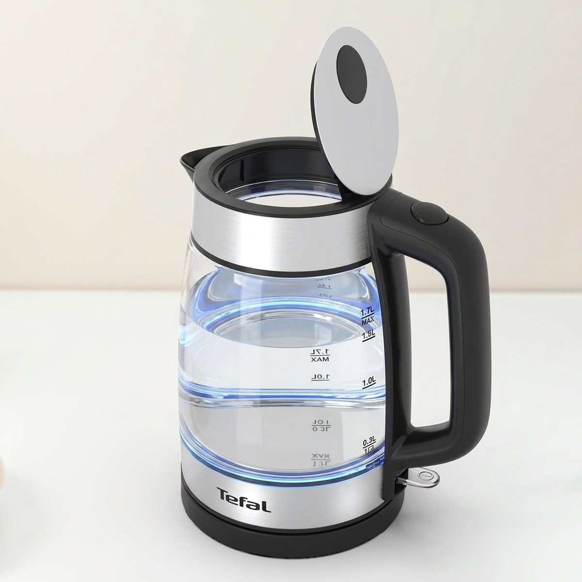 TEFAL Kettle | 1.7 L Glass Electric Kettle | 18050-2200 W | Concealed Heating Element | Cordless 360° Design | Removable Anti-Scale Filter | Precision Spout | Assisted Lid Opening | KI700827