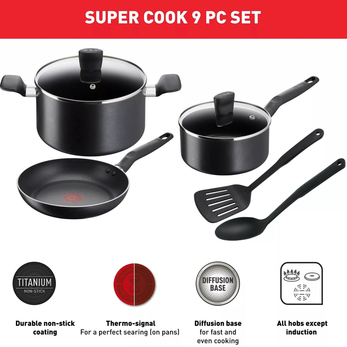 Tefal Super Cook 7-Piece Non-Stick Cookware Set | B459S784