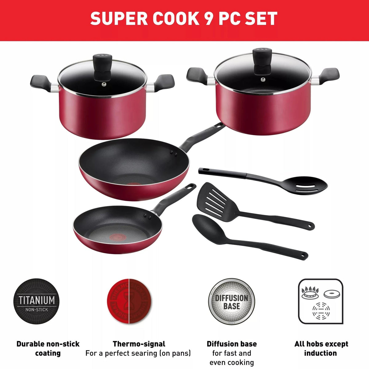 Tefal Super Cook 9-Piece Non-Stick Cookware Set | B460S984