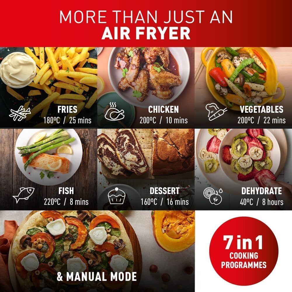 TEFAL Air Fryer Dual Easy Fry 8.3 L Dual Drawers Complete Family Meal 7 Pre-Set Programs Dishwasher-Safe Parts Dedicated App