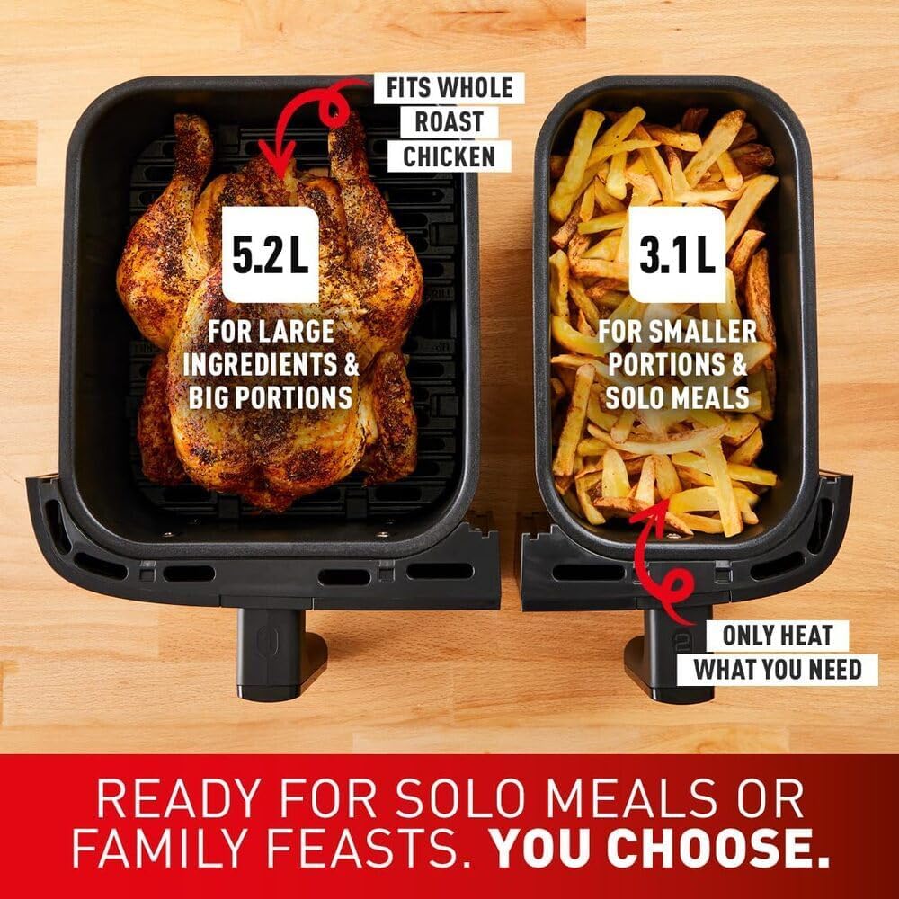 TEFAL Air Fryer Dual Easy Fry 8.3 L Dual Drawers Complete Family Meal 7 Pre-Set Programs Dishwasher-Safe Parts Dedicated App