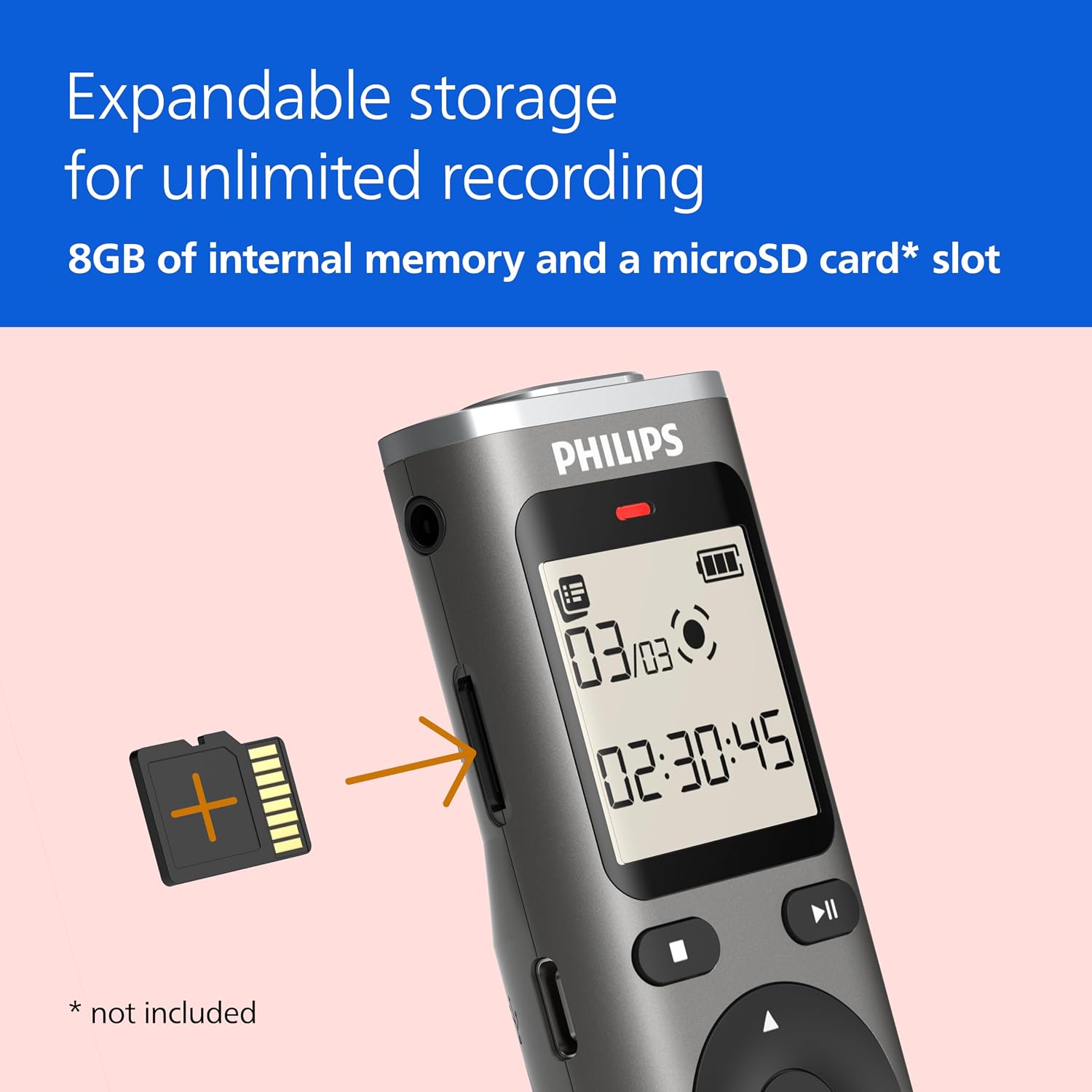 Philips DVT1170 VoiceTracer | Audio Recorder | 360° Microphone for Excellent Sound