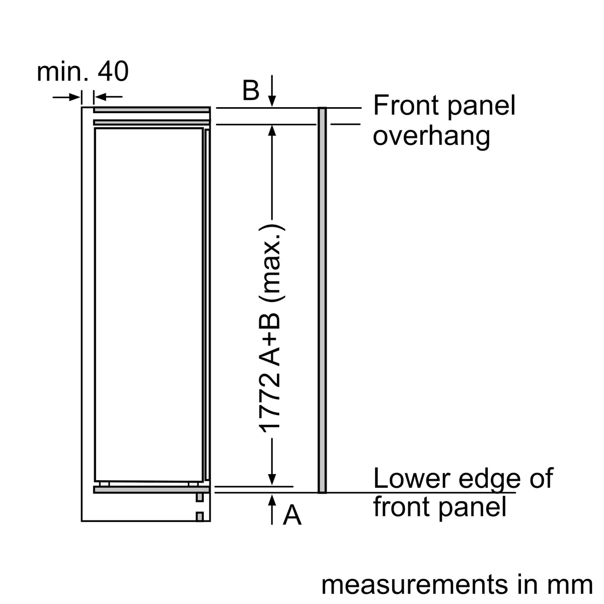 Bosch GIN81AEF0G Series 6 built-in freezer installation line drawing 3