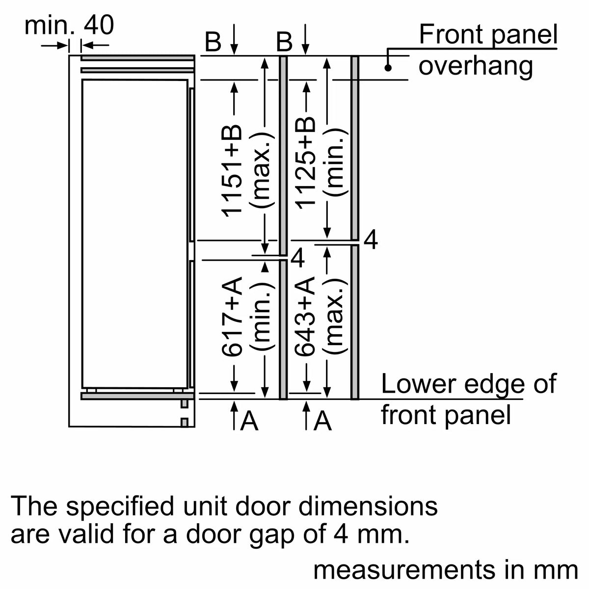 Bosch KIS87AF30O Series 6 built-in fridge freezer installation line drawing 3
