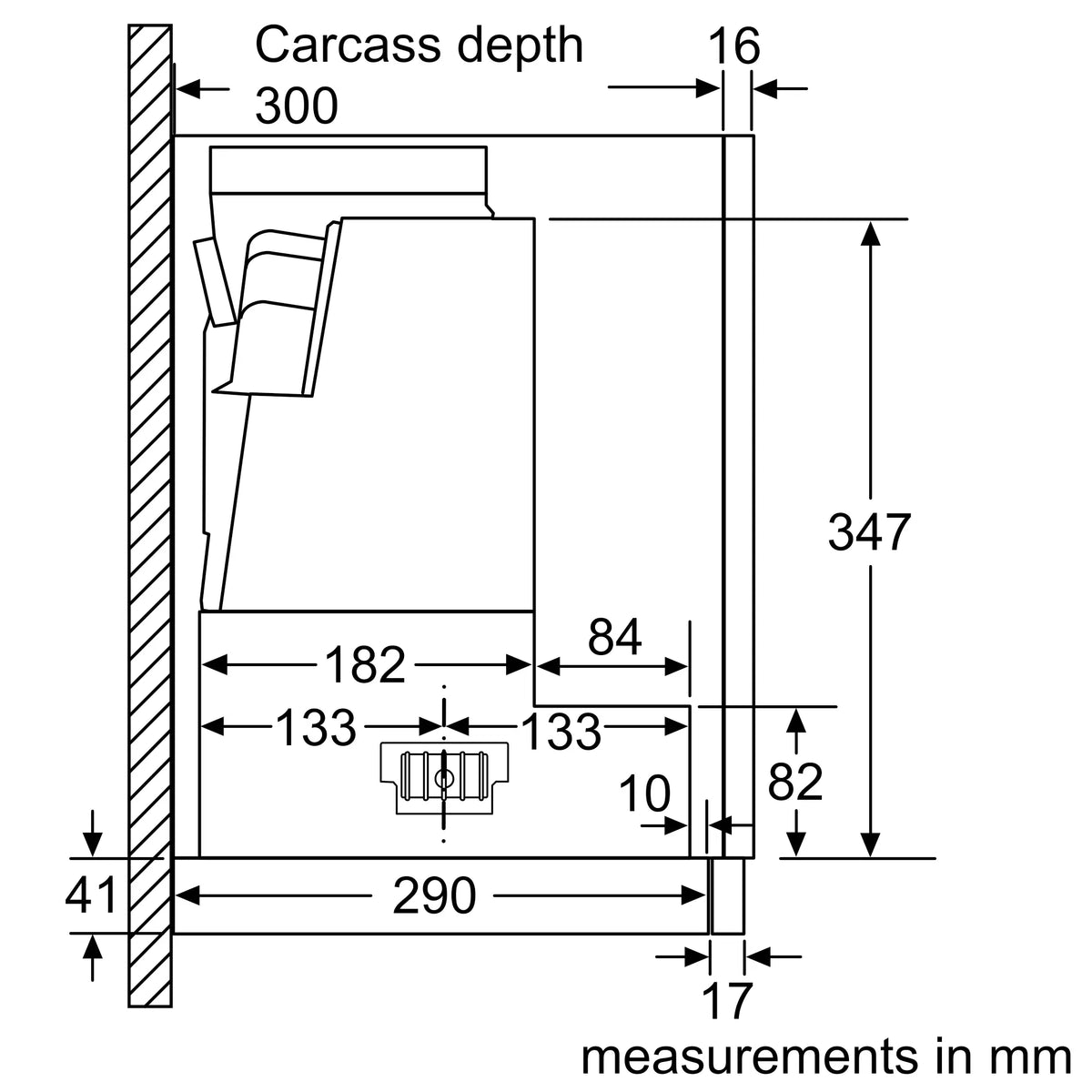 Bosch DFS097A51B telescopic cooker hood – technical line drawing