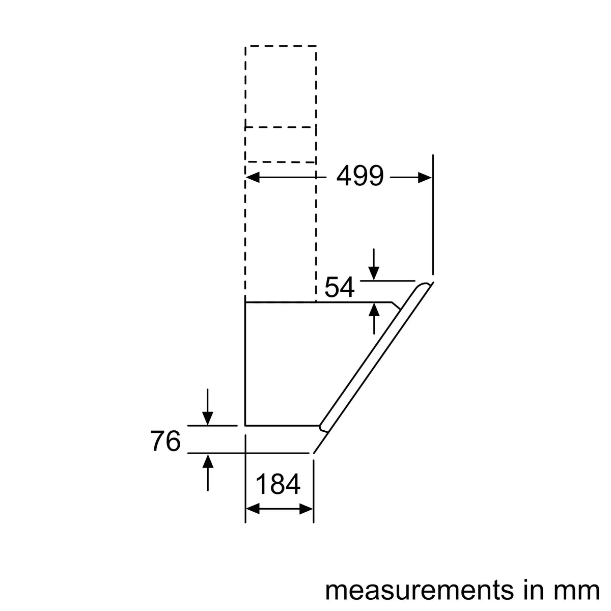 Bosch DWK67HM60B inclined cooker hood – technical line drawing