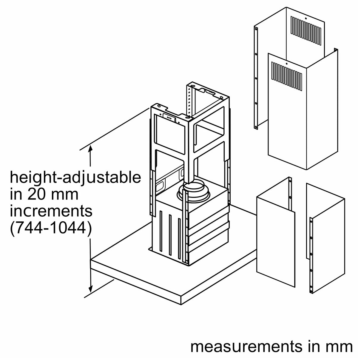 Bosch DIB97IM50M island cooker hood – technical line drawing