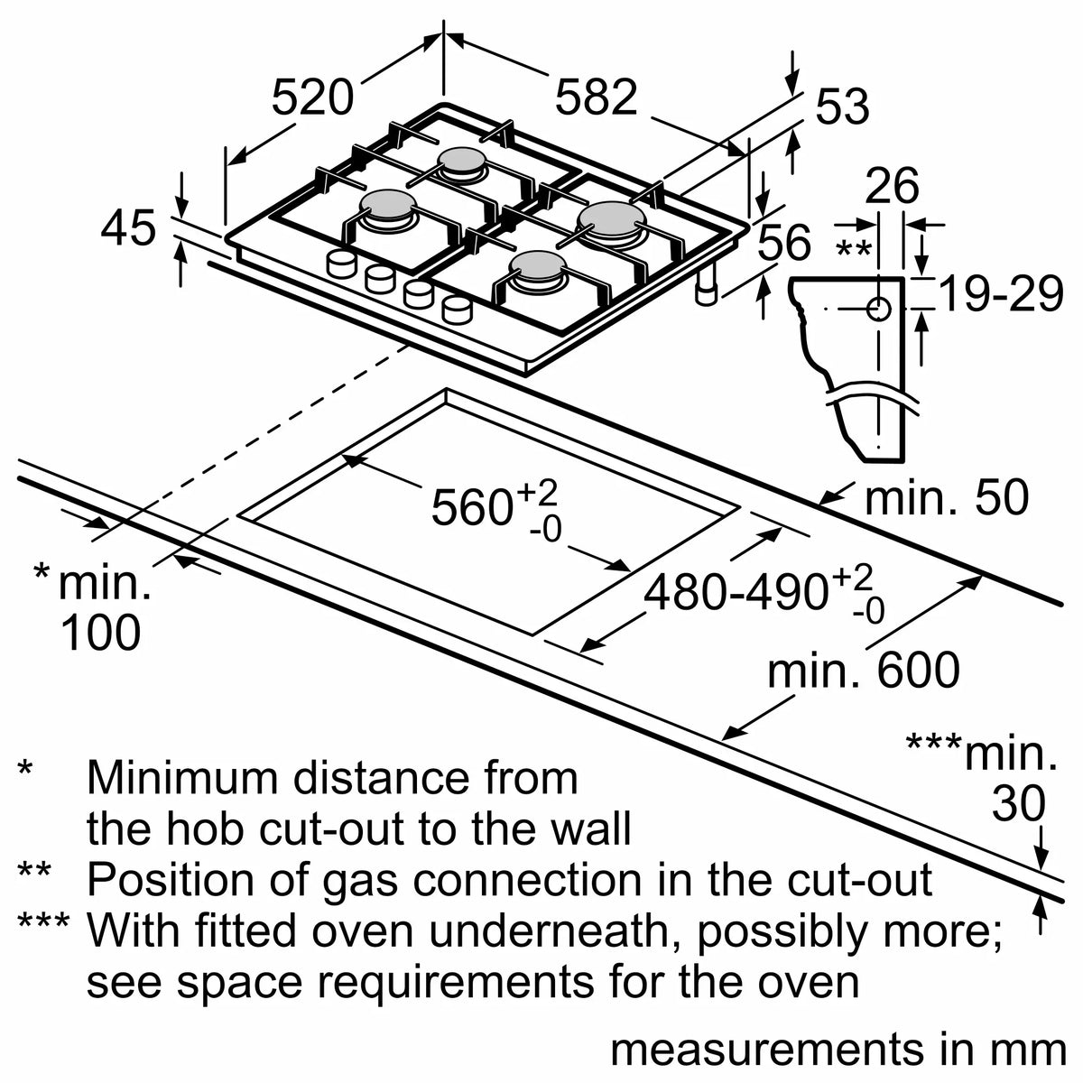 Bosch PCP6A5B90 installation dimensions line drawing