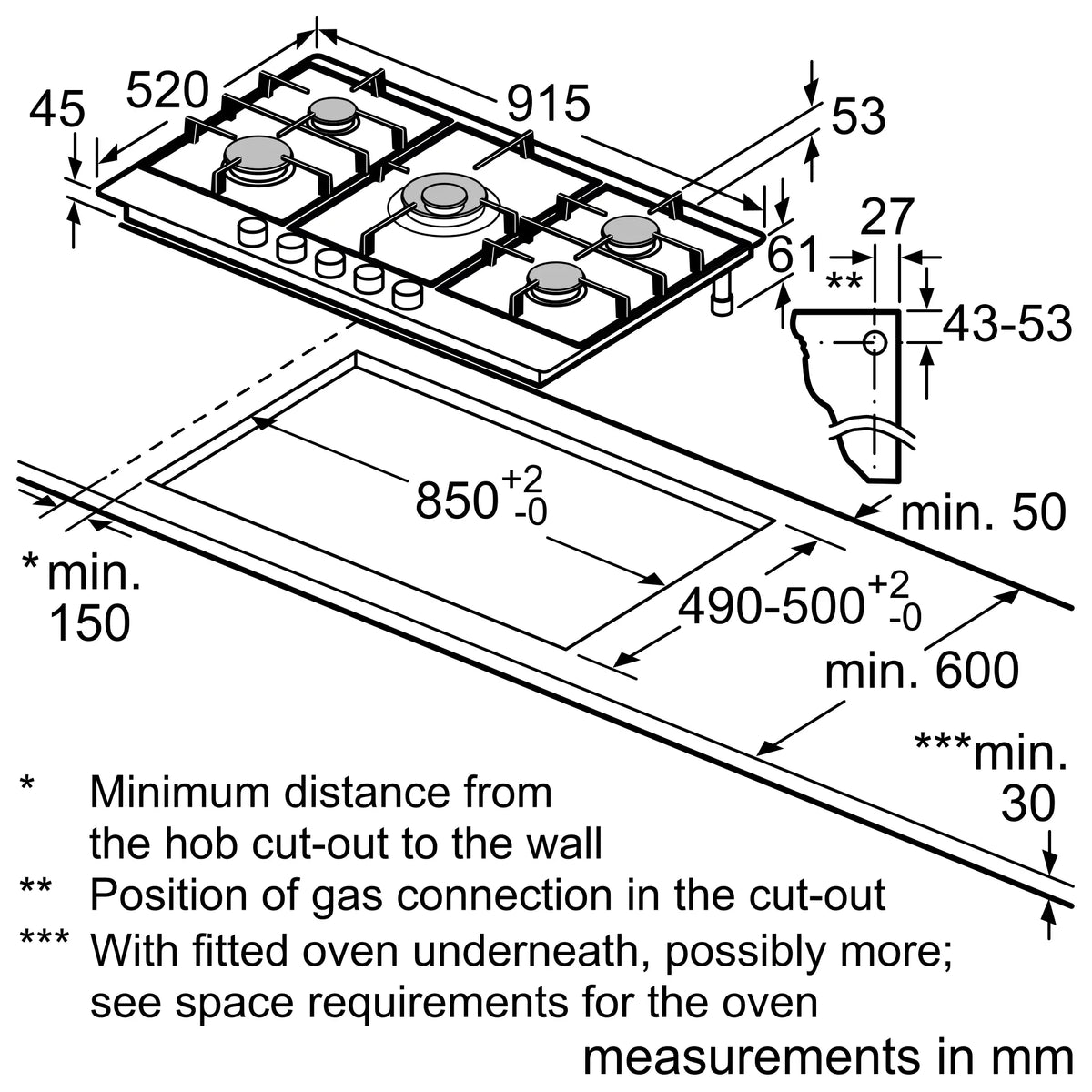 Bosch PCR9A5B90 installation dimensions line drawing