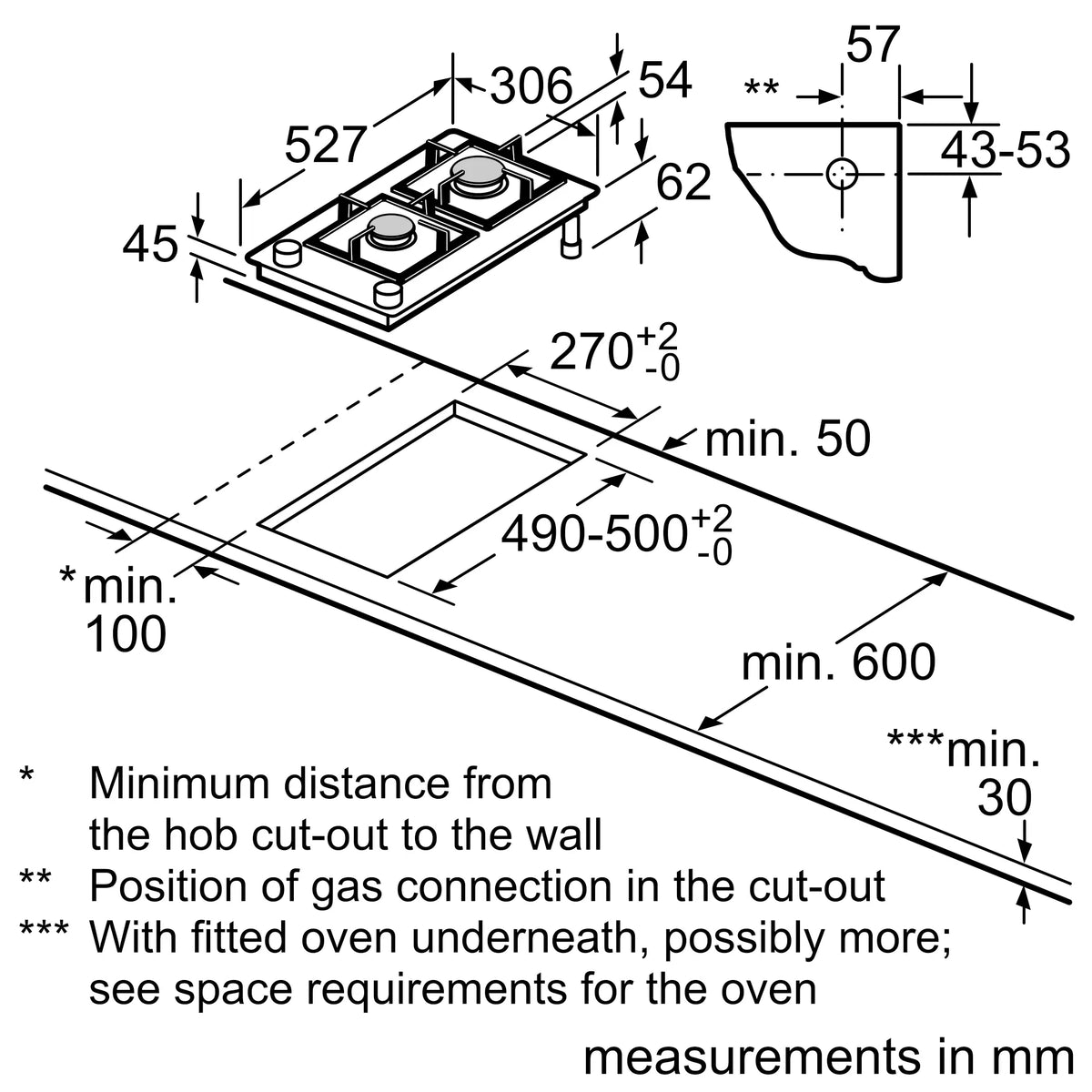 Bosch PSB3A6B20 installation dimensions line drawing