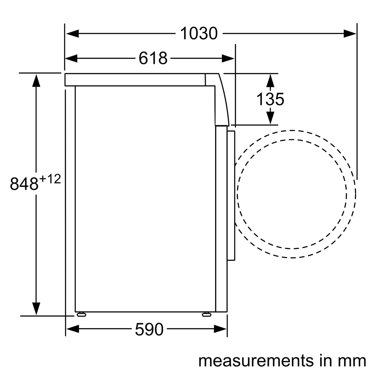 Bosch WAJ2017SKE Series 2 washing machine installation line drawing