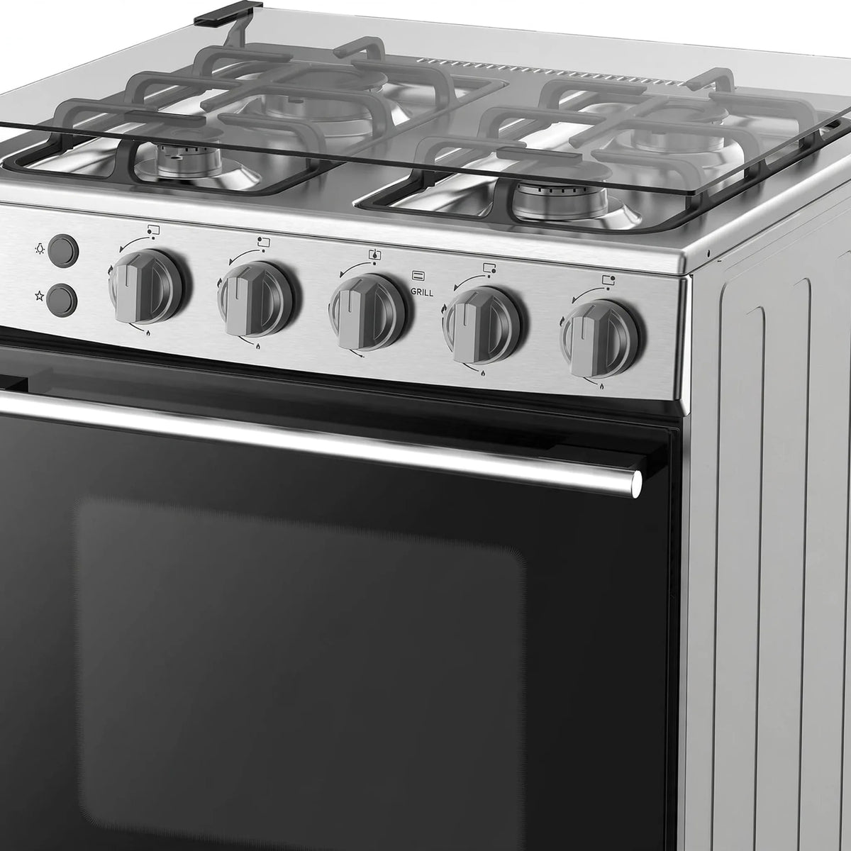 Hisense  60 cm Freestanding Gas Cooker | 4 Gas Burners with Flame Failure Device | Cast Iron Pan Support | Stainless Steel