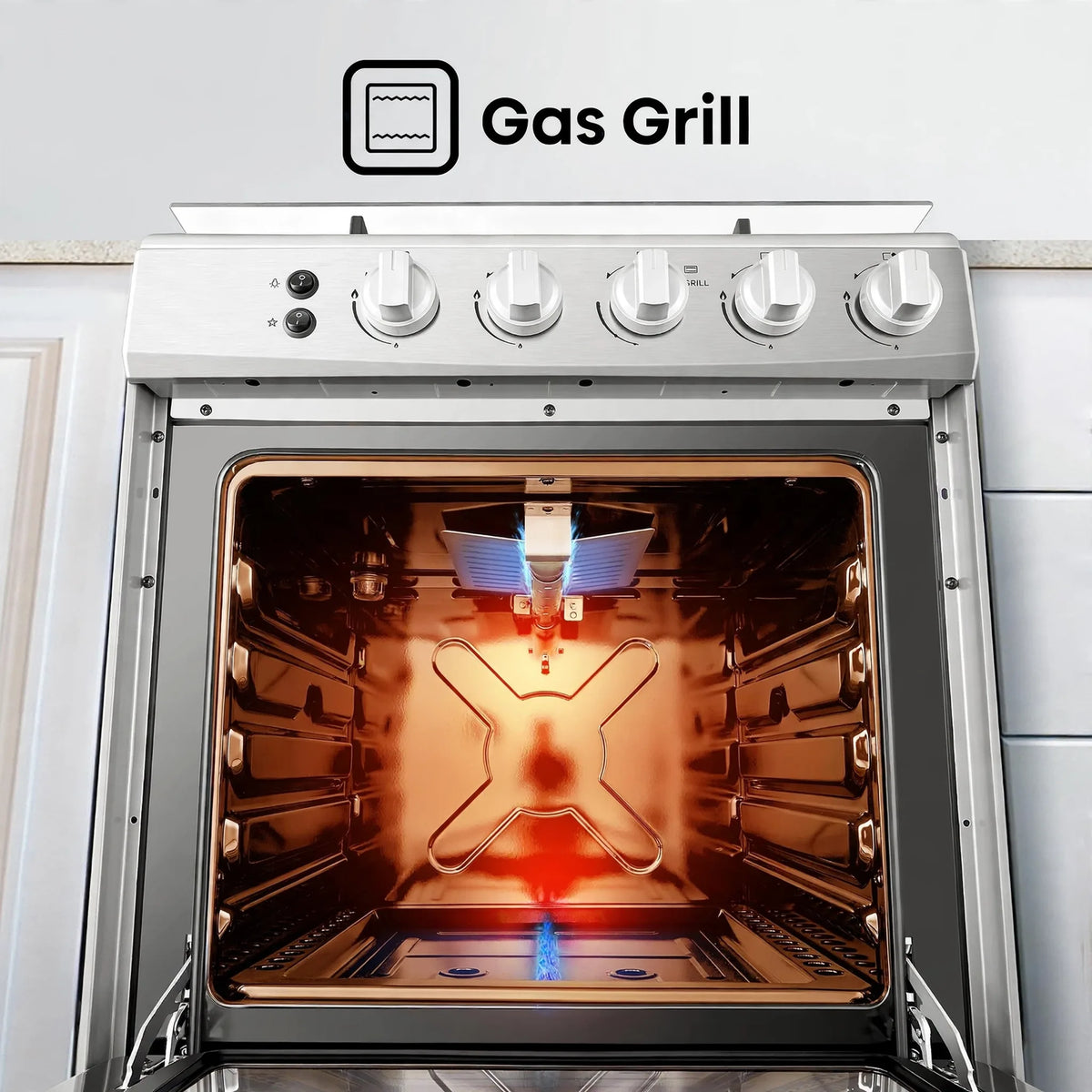 Hisense  60 cm Freestanding Gas Cooker | 4 Gas Burners with Flame Failure Device | Cast Iron Pan Support | Stainless Steel