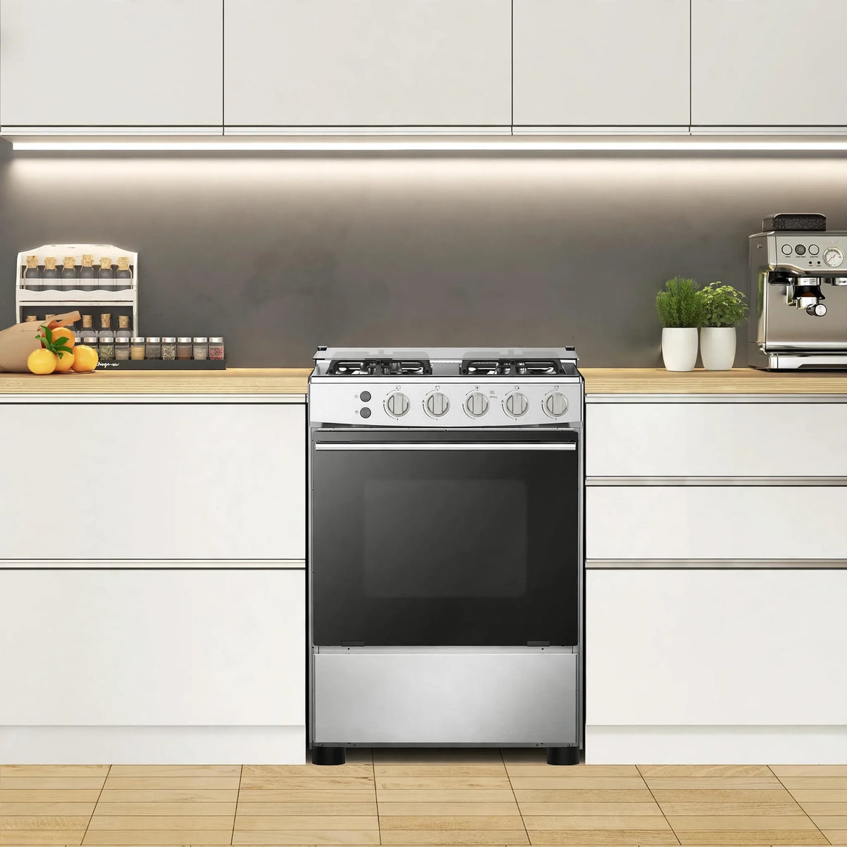 Hisense  60 cm Freestanding Gas Cooker | 4 Gas Burners with Flame Failure Device | Cast Iron Pan Support | Stainless Steel