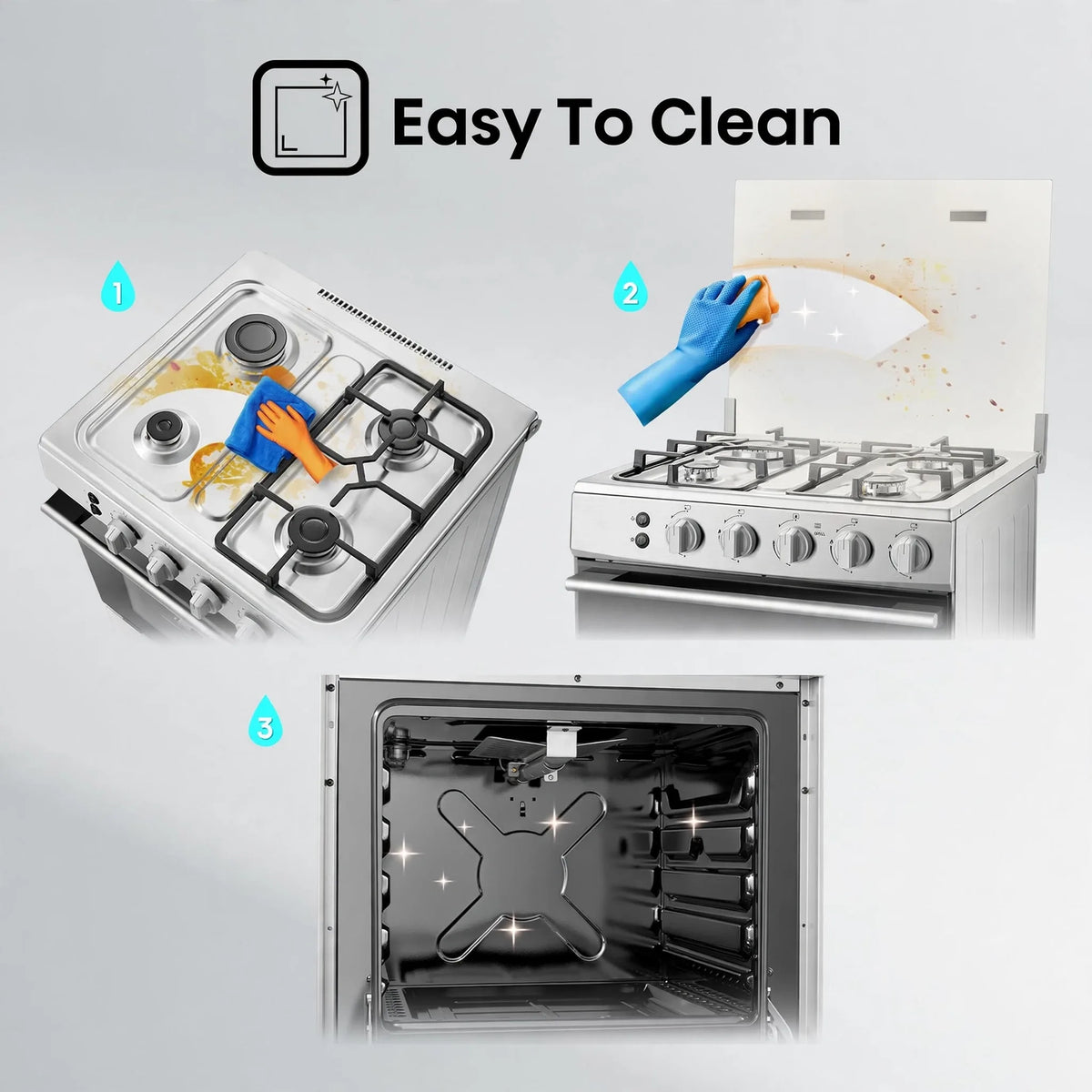Hisense  60 cm Freestanding Gas Cooker | 4 Gas Burners with Flame Failure Device | Cast Iron Pan Support | Stainless Steel