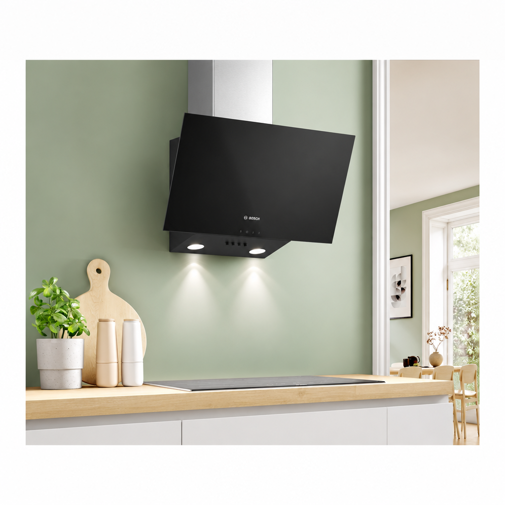 Bosch DWK63PJ61M Series 2 Inclined Cooker Hood, 60cm, Black Glass