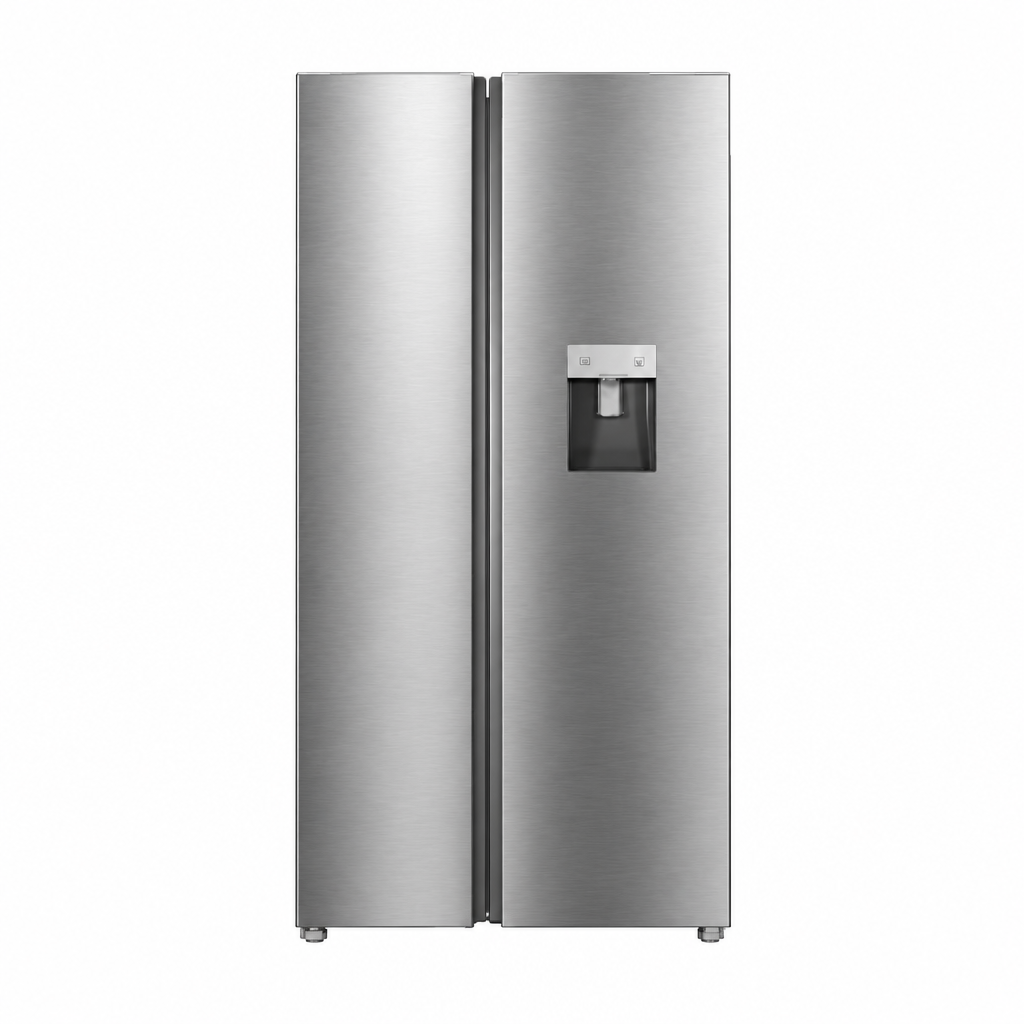 TCL side-by-side refrigerator with water dispenser, front view