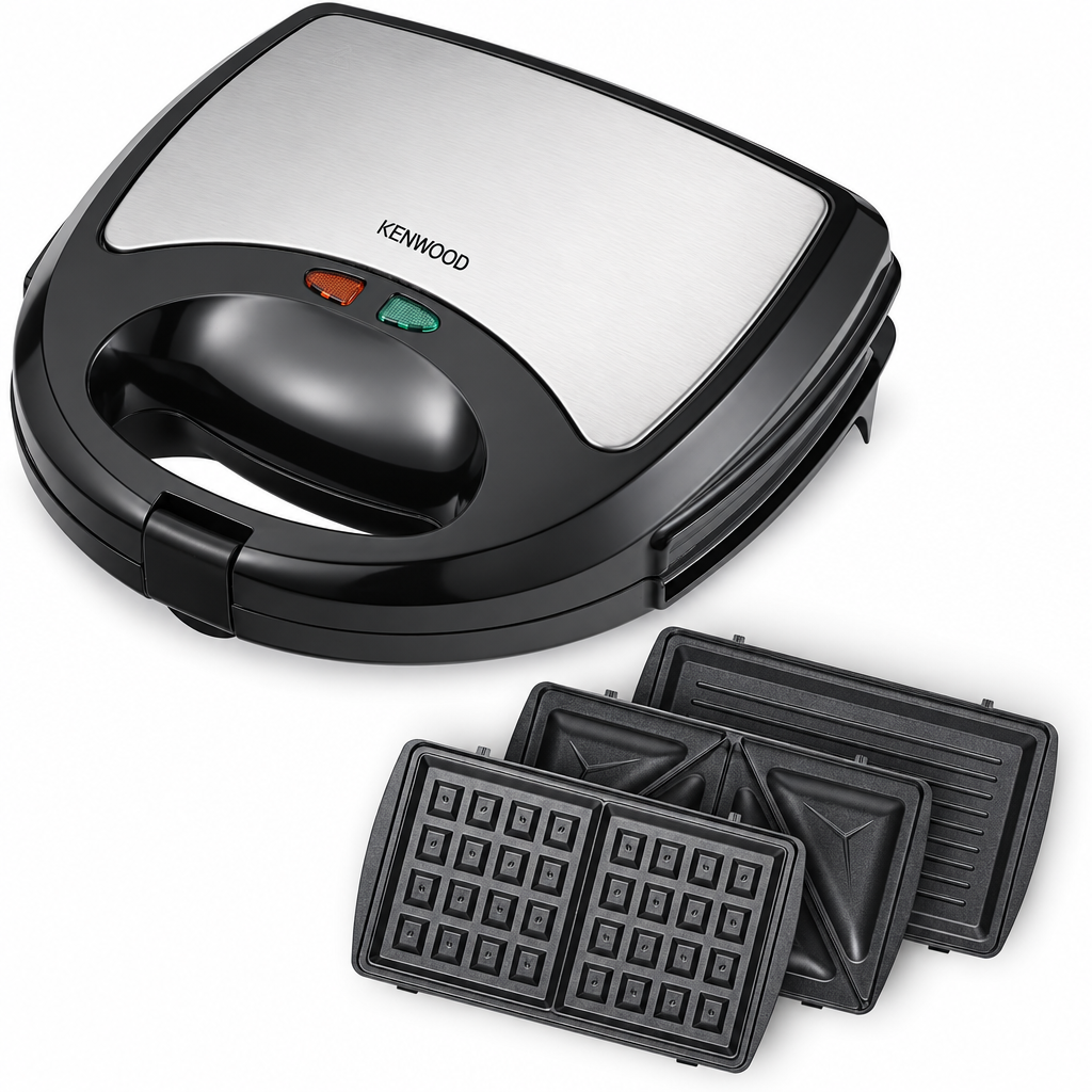 Kenwood sandwich maker with interchangeable sandwich, grill and waffle plates