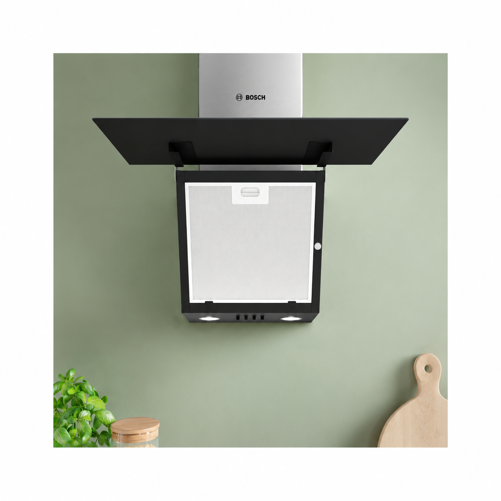 Bosch DWK63PJ61M Series 2 Inclined Cooker Hood, 60cm, Black Glass