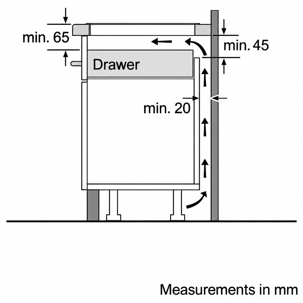 Bosch hob drawer ventilation clearance diagram