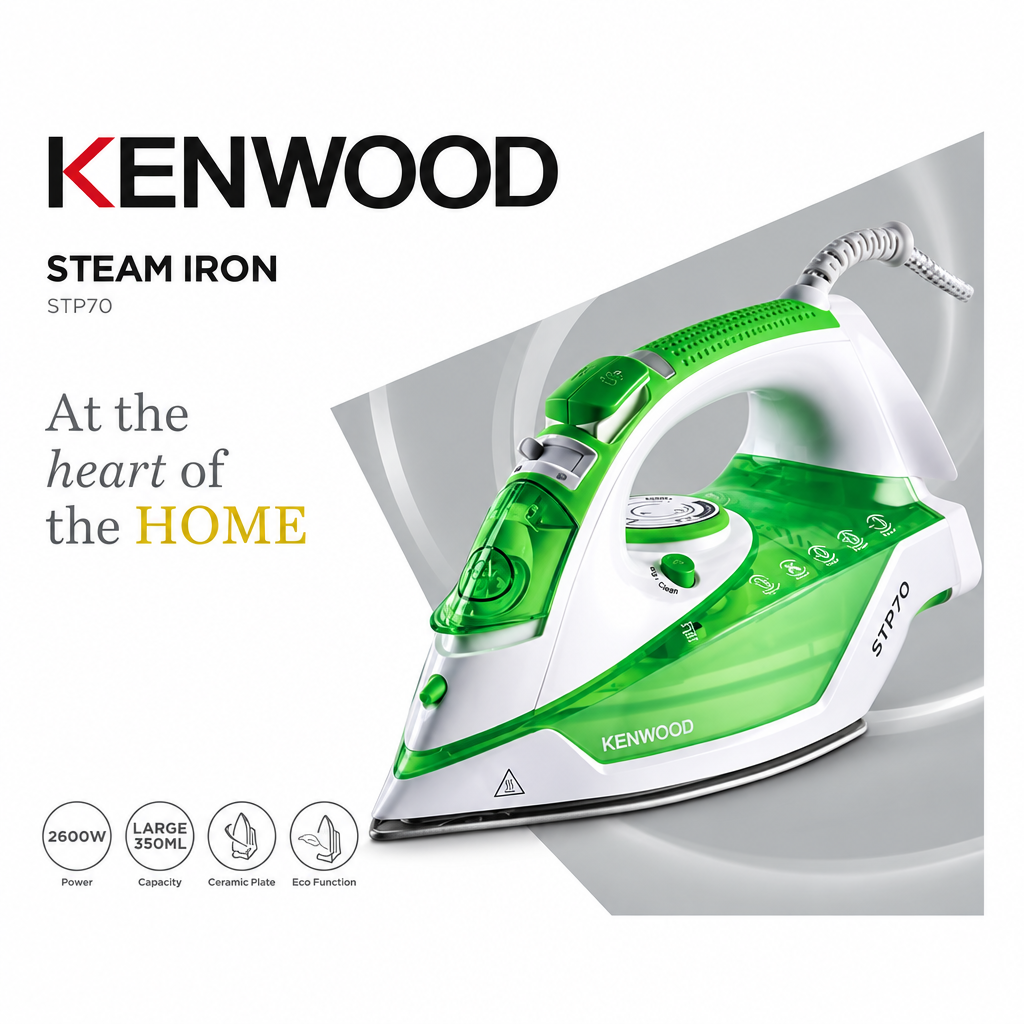 KENWOOD Steam Iron 2600W with Ceramic Soleplate | Anti-Drip | Anti-Calc | Self Clean | Continuous Steam | Burst Spray Function | STP70.000WG