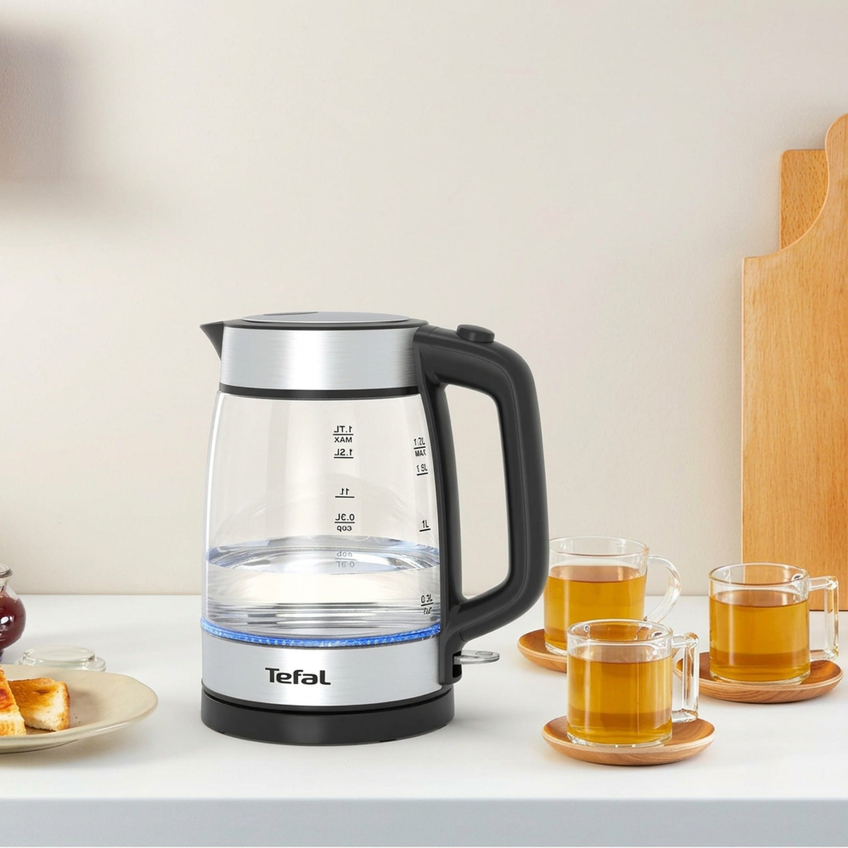 TEFAL Kettle | 1.7 L Glass Electric Kettle | 18050-2200 W | Concealed Heating Element | Cordless 360° Design | Removable Anti-Scale Filter | Precision Spout | Assisted Lid Opening | KI700827