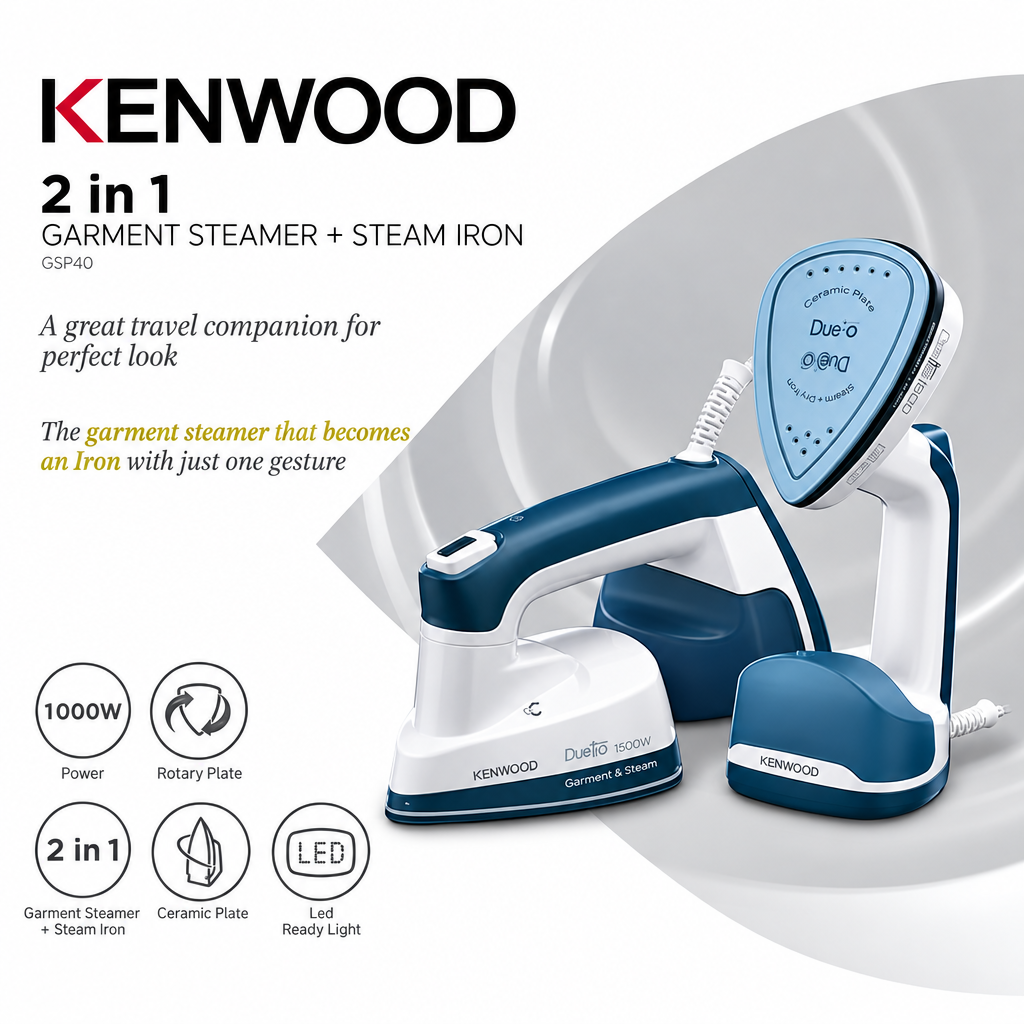 Kenwood 2-in-1 Handheld Garment Steamer & Steam Iron | GSP40.000WB