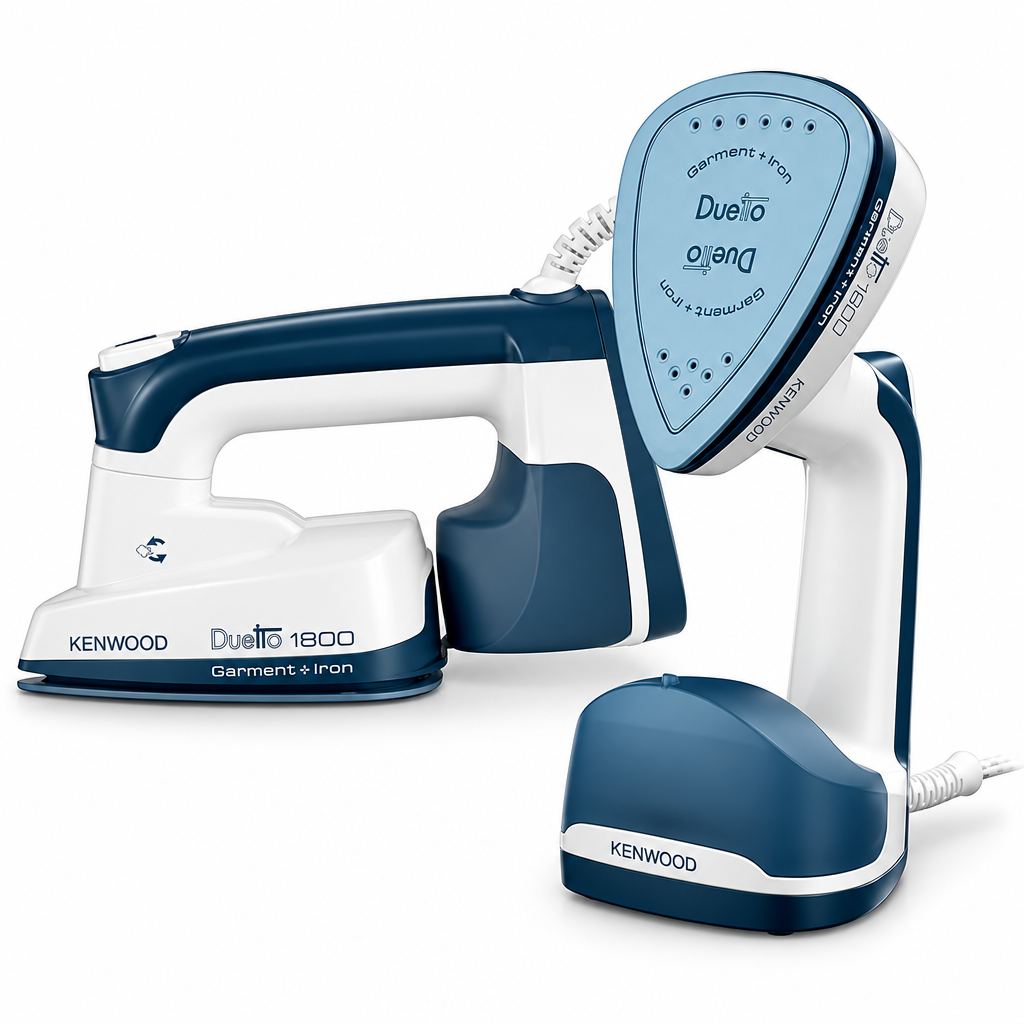 KENWOOD 2-in-1 Garment Steamer + Steam Iron 1000W with Rotary Plate | Ceramic Soleplate | LED Light | GSP40.000WB