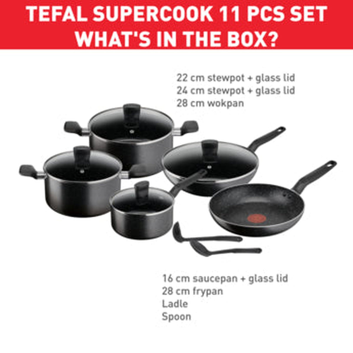 Tefal Dark Stone 11-Piece Non-Stick Cookware Set | B491SB85